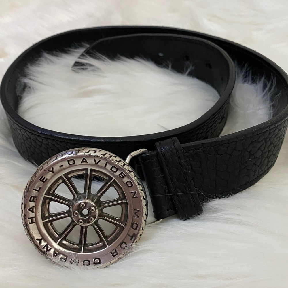 VINTAGE Harley Davidson Leather Belt & Buckle